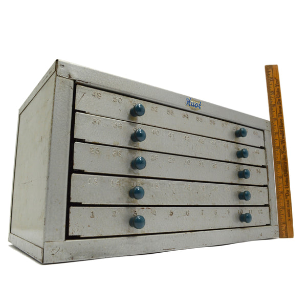 Vintage HUOT DRILL BIT INDEX / CABINET Metal Chest of 5-Drawers 60 DIVIDED SLOTS
