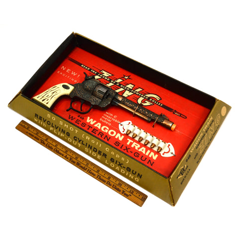 Vintage WAGON TRAIN WESTERN .44 CAP-GUN with "ZING" #48 in Box! LESLIE-HENRY CO.