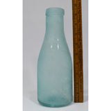 VTG/Antique HAND BLOWN MILK BOTTLE Very Crude & Unusual AQUA GLASS w/ Tooled Lip