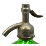 Vintage GREEN GLASS SELTZER BOTTLE Etched "LUNA BOTTLING CO." Friedman Cap RARE!