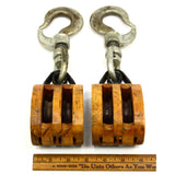 Vintage BLOCK & TACKLE Lot of 2 Double-Wheel BOSTON & LOCKPORT Boller Bushed #3s