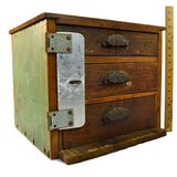 Antique HOMEMADE 3-DRAWER CABINET Unusual LOCK-PLATE Tool Chest OLD GREEN PAINT!