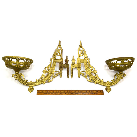 Antique BRADLEY & HUBBARD Pair of CAST IRON WALL SCONCES Oil Lamp/Candle c.1881