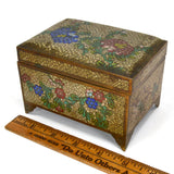 Antique CLOISONNE FOOTED HINGED BOX Chinese/Japanese? BRASS/BRONZE 3x5x3 Floral