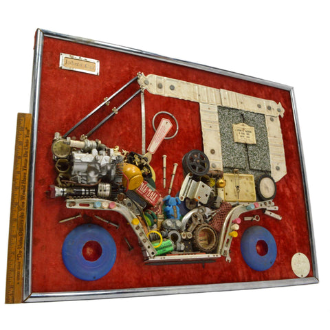 Vintage FOLK/OUTSIDER ART COLLAGE "John's Car" by JULES ORIGINALS c.1972 Signed!
