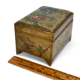 Antique CLOISONNE FOOTED HINGED BOX Chinese/Japanese? BRASS/BRONZE 3x5x3 Floral