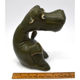 Antique LEATHER STUFFED ANIMAL Custom/Folk Art FUNKY HIPPO DOG Wood & Glass Eyes