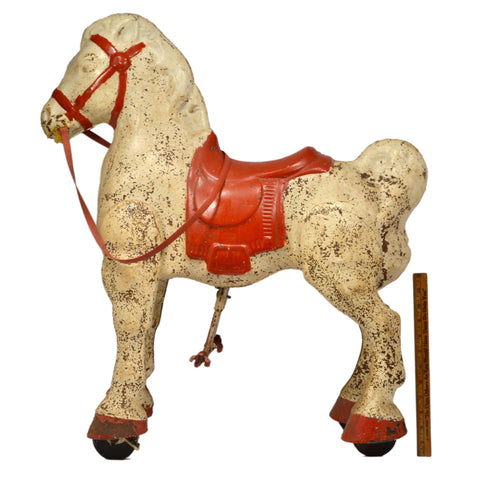 Vintage MOBO BRONCO MECHANICAL HORSE 30"T Kids Ride-on Toy RED & WHITE c.1950's