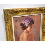 Original Art OIL ON PAINTING Vintage SIGNED "ALFIERI" Head Scarf NUDE BACK WOMAN