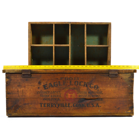 Antique EAGLE LOCK CO SALESMAN CHEST Wood Box + GRANGER TOBACCO ADVERTISING Rare