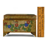 Antique CLOISONNE FOOTED HINGED BOX Chinese/Japanese? BRASS/BRONZE 3x5x3 Floral