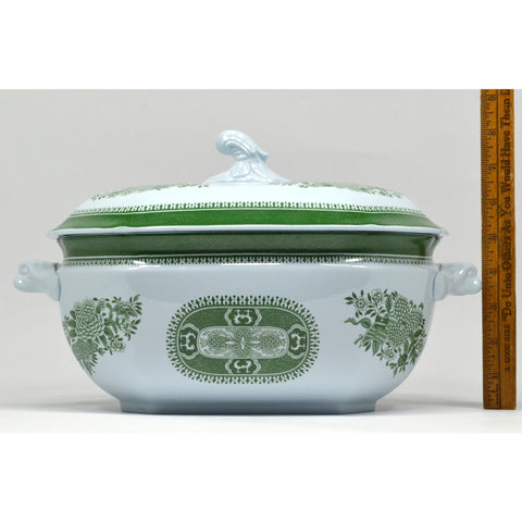 Excellent! SPODE 'FITZHUGH' GREEN SOUP TUREEN Large 1-Gallon w/ Lid! *NO LADLE*