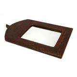 Antique LEATHER-WRAPPED WOOD MIRROR Handmade CUSTOM/HOMEMADE Small 10" x 14.5"