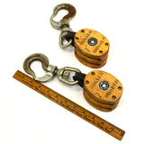 Vintage BLOCK & TACKLE Lot of 2 Double-Wheel BOSTON & LOCKPORT Boller Bushed #3s