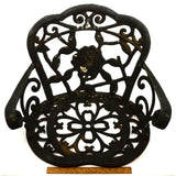 Salvaged CAST IRON PATIO CHAIR (No Legs) w/ ROSE MOTIF Lawn/Garden Decor BLACK