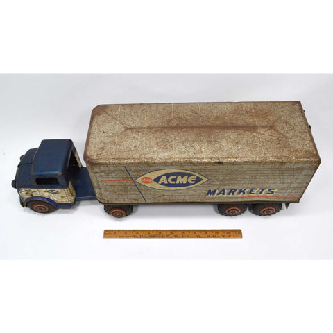 Vintage MARX LUMAR "SHOP ACME MARKETS" TRUCK Pressed Steel TOY GROCERY TRAILER