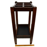 Antique MAHOGANY UMBRELLA RACK Wood Cane Stand w/ Tray ARTS & CRAFTS Entry Foyer