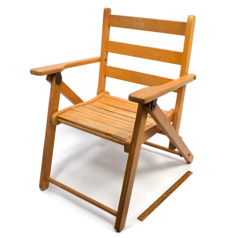 Vintage CHILD-SIZE WOOD FOLDING CHAIR The Cutest! STRAP-BACK STYLE for Doll/Bear