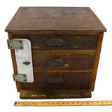Antique HOMEMADE 3-DRAWER CABINET Unusual LOCK-PLATE Tool Chest OLD GREEN PAINT!