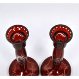 Vintage RUBY RED CRYSTAL CANDLESTICKS 8.75" Cut-to-Clear STAG & CASTLE Lot of 2