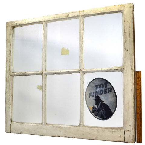 Antique SALVAGED 6-PANE WOOD WINDOW Old White Paint w/ 1972 TOT FINDER STICKER!