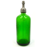 Vintage GREEN GLASS SELTZER BOTTLE Etched "LUNA BOTTLING CO." Friedman Cap RARE!