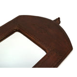 Antique LEATHER-WRAPPED WOOD MIRROR Handmade CUSTOM/HOMEMADE Small 10" x 14.5"