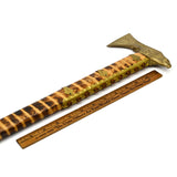 Vintage POLISH HIKING CANE Walking Stick BRASS AXE-EAGLE HEAD Tiger-Striped Wood
