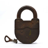 Antique BIG 5" IRON PADLOCK w/ Keyhole Cover/Door & WORKING KEY Unbranded RARE!
