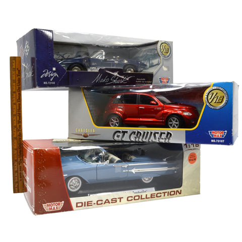 Lot of 3! MOTOR MAX DIECAST CARS 1:18 Scale '61 MAKO SHARK '60 Impala GT CRUISER