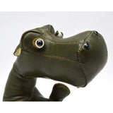 Antique LEATHER STUFFED ANIMAL Custom/Folk Art FUNKY HIPPO DOG Wood & Glass Eyes