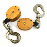 Vintage BLOCK & TACKLE Lot of 2 Double-Wheel BOSTON & LOCKPORT Boller Bushed #3s