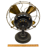 Antique G.E. 12" BRASS BLADE PANCAKE FAN 1900 Model TYPE UI FORM F-9 Stick Mount