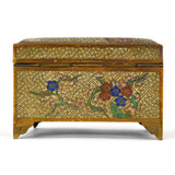 Antique CLOISONNE FOOTED HINGED BOX Chinese/Japanese? BRASS/BRONZE 3x5x3 Floral