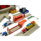 Vintage TYCO "MOTOR CITY US 1" SLOT CAR SET w/ 2 Dump Trucks + CAR CARRIER SEMI!