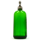 Vintage GREEN GLASS SELTZER BOTTLE Etched "LUNA BOTTLING CO." Friedman Cap RARE!