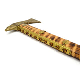 Vintage POLISH HIKING CANE Walking Stick BRASS AXE-EAGLE HEAD Tiger-Striped Wood