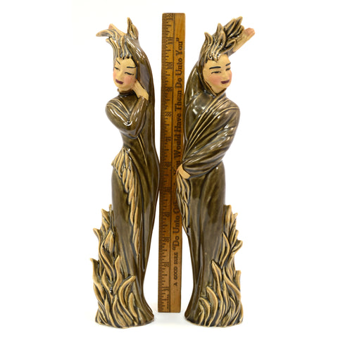 Vintage CERAMIC ARTS STUDIO "FIRE" FIGURINES 11.5" Man & Woman HIS & HER Brown