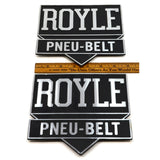 Vintage MACHINIST NAMEPLATE Lot; 2 ROYLE PNEU-BELT LOGO TAGS Paterson/Oakland NJ