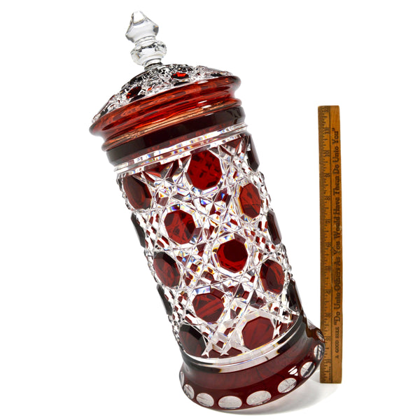 Vintage RUBY RED 'CUT-TO-CLEAR' CRYSTAL JAR Signed "BARTHMANN 1976 100/5" Lovely