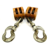 Vintage BLOCK & TACKLE Lot of 2 Double-Wheel BOSTON & LOCKPORT Boller Bushed #3s