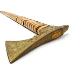 Vintage POLISH HIKING CANE Walking Stick BRASS AXE-EAGLE HEAD Tiger-Striped Wood