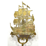 Antique NAUTICAL BRASS FIREPLACE RACK w/ 2 Tools "DON FERNANDO" SHIP Hearthware