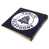 Vintage BELL SYSTEM "PUBLIC TELEPHONE" Double-Sided FLANGE SIGN 11x11" Porcelain
