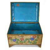 Antique CLOISONNE FOOTED HINGED BOX Chinese/Japanese? BRASS/BRONZE 3x5x3 Floral