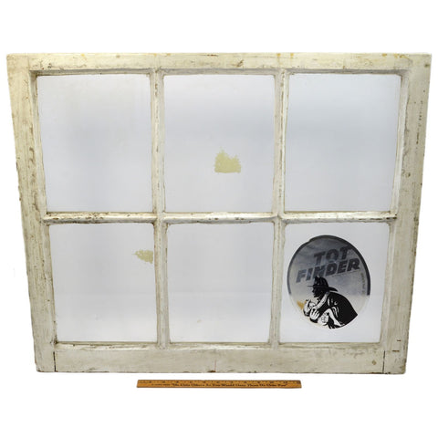 Antique SALVAGED 6-PANE WOOD WINDOW Old White Paint w/ 1972 TOT FINDER STICKER!