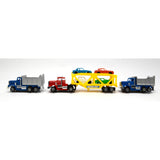 Vintage TYCO "MOTOR CITY US 1" SLOT CAR SET w/ 2 Dump Trucks + CAR CARRIER SEMI!