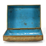 Antique CLOISONNE FOOTED HINGED BOX Chinese/Japanese? BRASS/BRONZE 3x5x3 Floral