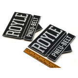 Vintage MACHINIST NAMEPLATE Lot; 2 ROYLE PNEU-BELT LOGO TAGS Paterson/Oakland NJ