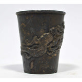 VTG/Antique ASIAN HALLMARKED PEWTER CUP Metal Shot Glass EMBOSSED ORNATE DRAGON!